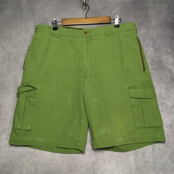 Orvis Mens Cargo Shorts size 36 Green Canvas Cotton Flat Front Signature - Picture 4 of 16